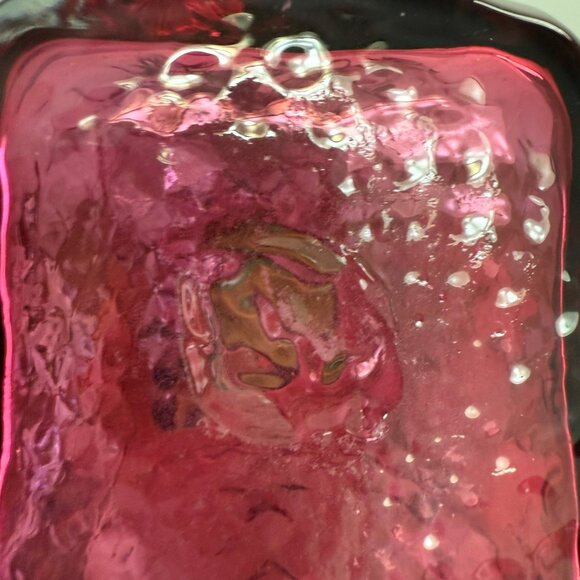 Vintage Cranberry Glass Diamond Thumbprint Pitcher Twisted Clear Handle - Picture 7 of 7